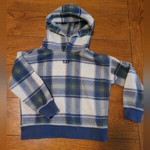 GAP Kids Navy and Gray Plaid Hoodie